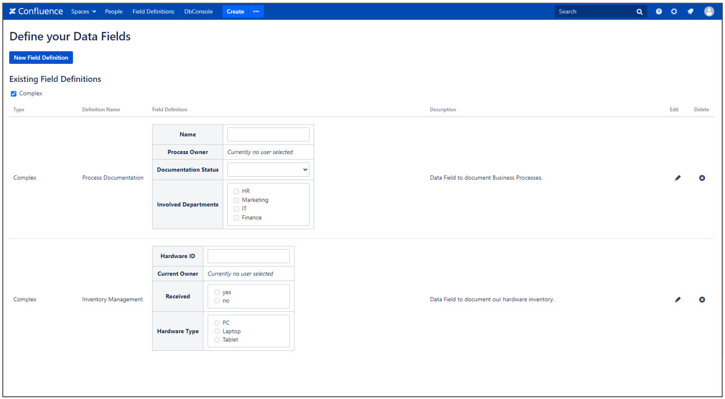 Field Definition Page