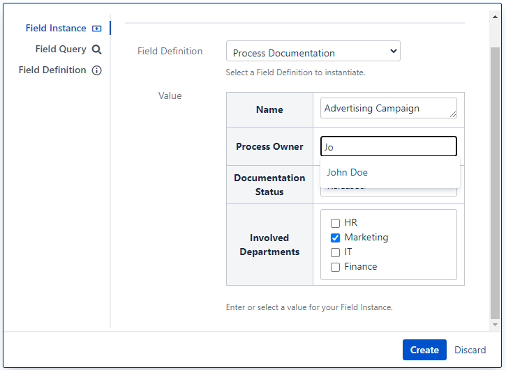 Creating a Field Instance