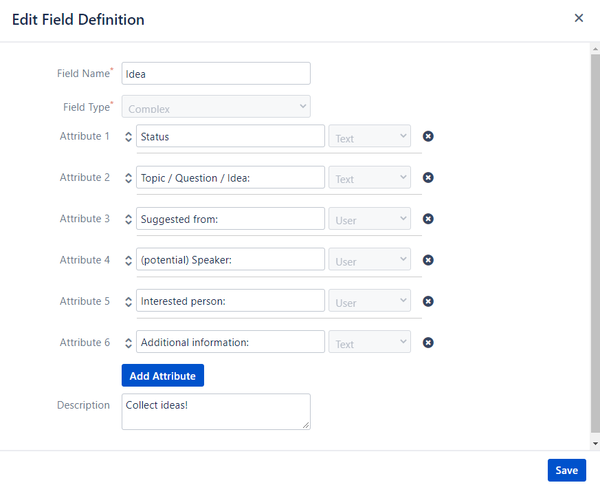 Field Definition to collect ideas